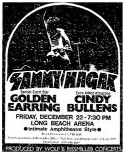 Sammy Hagar with Golden Earring and Cindy Bullens show ad December 22 1978 Los Angeles - Long Beach Arena Golden Earring cancelled